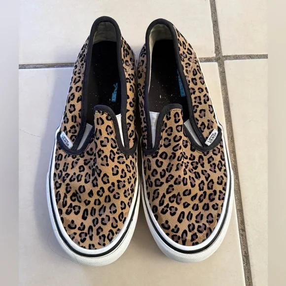Vans Tan and Black Leopard Slip-On Sneakers - Picture 3 of 6
